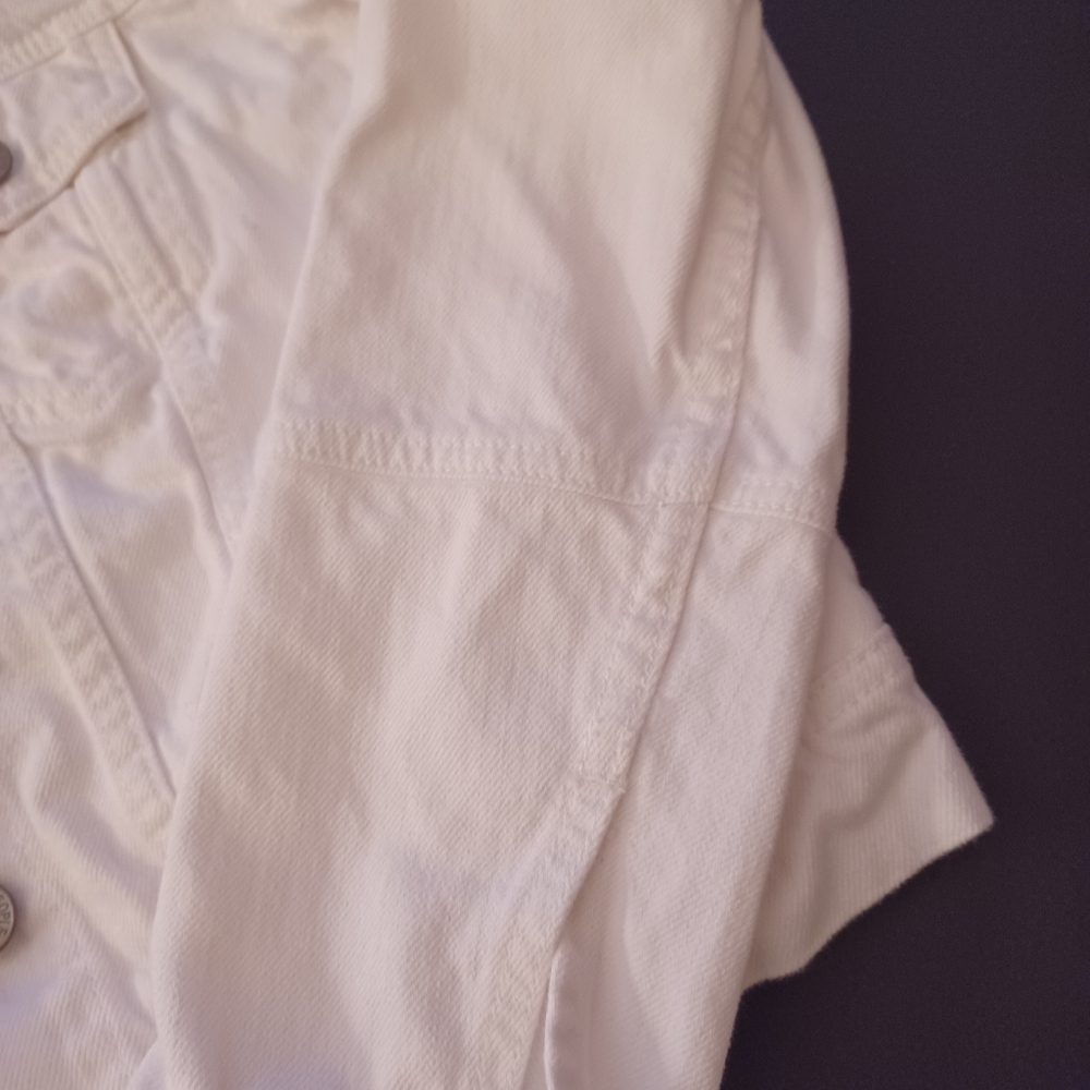 Free people White Denim Jean Jacket XS Metal Buttons Short - Picture 5 of 8